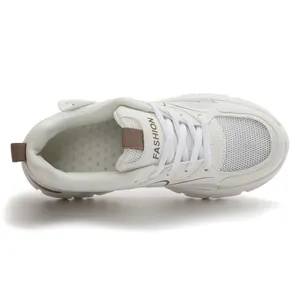 Witte ademende mesh chunky sneakers voor dames, platform dad schoenen voor hardlopen