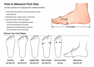Guida dettagliata per misurare la lunghezza e la larghezza del piede per scarpe.