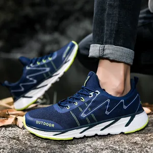 Chaussures de randonnée bleues pour hommes avec mesh respirant et semelle amortissante