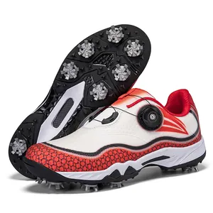 Professional waterproof golf shoes for men featuring knob lacing and anti-slip spikes