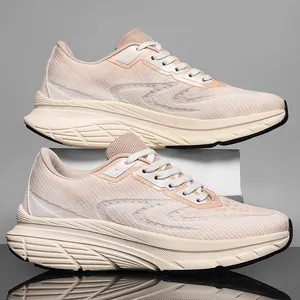 Close-up of lightweight breathable mesh men's running shoes with comfortable wide toe box design