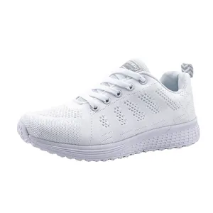 Premium lightweight white breathable fly-knit sneakers, athletic running shoes for women