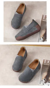 Grey suede cowhide platform loafers for women with thick soles in a casual shaker style