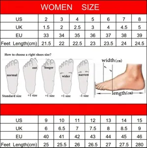 Women's high-heeled slippers size chart guide with US UK EU measurements