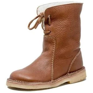 Classic brown leather snow boots with white fur lining and durable thick sole