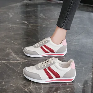Women Casual Sneakers 2025 Autumn New PU Mesh Lace-up Running Shoes Soft Sole Flat Non-slip Student Board Shoes Retro Sport Shoes