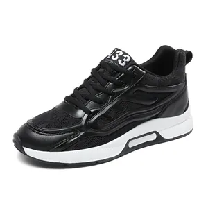 Black breathable mesh hidden heel lift sneakers for men with 6cm height increase