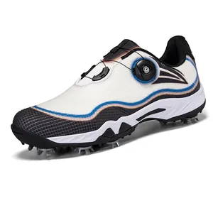 White professional golf shoes with waterproof upper and rotary dial lacing system