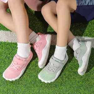 Kids Barefoot Running Shoes Wide Toe Box Breathable Mesh Sneakers Boys Girls Lightweight EVA Mesh Athletic Walking Shoes
