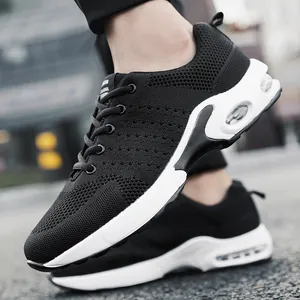 Men Fashion Fly-knit Sneakers Air Cushion Height Increasing Sports Shoes Breathable Lightweight Outdoor Casual Running Shoes