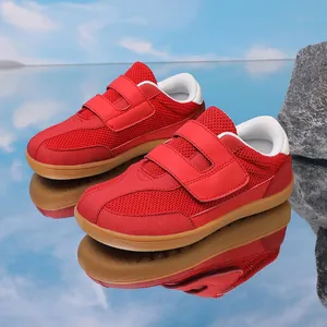 Kids Barefoot Sneakers Breathable Mesh Patchwork Sporty Training Shoes Dual Hook and Loop Straps Non-Slip Flat Shoes for Boys Girls