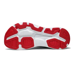 Close-up of the red and white dual-tone outsole with non-slip texture for men's running shoes