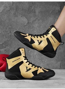 Professional gold and black high-top boxing shoes for men wrestling training detail