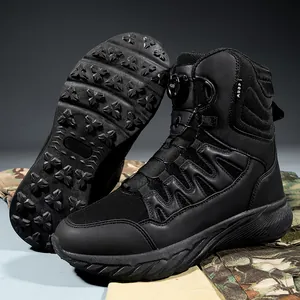 Bottes tactiques noires mi-hautes pour hommes, randonnée en plein air avec semelle résistante