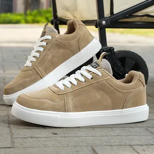 Stylish khaki leather sneakers for men and women with chunky white platform soles
