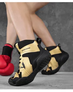 Professional high-top boxing and wrestling shoes for men in gold and black