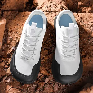 Men's wide-toe outdoor hiking shoes in white and black with slip-resistant rubber soles