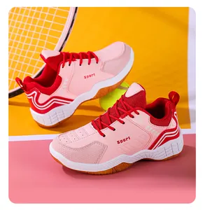 Chaussures de badminton pour enfants roses et rouges avec mesh respirant et semelle antidérapante