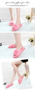 Detailed multi-angle views of pink faux fur open-toe slippers with soft fuzzy texture