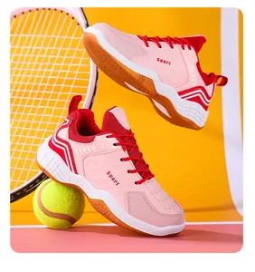 Chaussures de sport respirantes rose et rouge pour enfants, tennis et badminton.