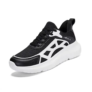 Ademende zwart-witte mesh hardloopschoenen voor buitensporten en dagelijkse vrije tijd