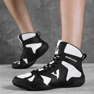Professional black and white high-top men's boxing wrestling shoes for athletic training