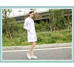 Professional white cowhide air-cushion nurse shoes shown in an outdoor lifestyle setting