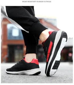 Close-up of men's leather running shoe with wear-resistant white rubber outsole