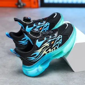 Breathable boys sports sneakers with automatic dial lace and thick soft teal cushion sole