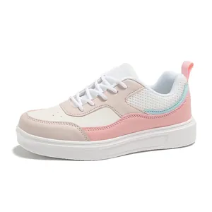 Women Fashion Color Block Sneakers Breathable Mesh Leather Skate Shoes Low Top Casual Platform Walking Shoes For Ladies