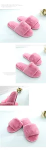 Soft pink faux fur open-toe slippers detail view for home comfort