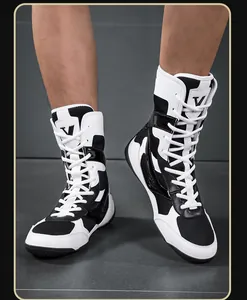 Chaussures de boxe professionnelles montantes avec mesh respirant et logo V.