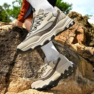 Retro chunky sneakers in beige for men and women, featuring a thick platform sole