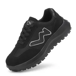 Black lightweight thick-sole casual running shoes for women in stylish and sporty design
