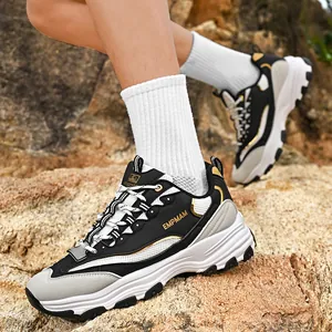 Unisex vintage chunky platform sneakers with gold accents for leisure and sports.