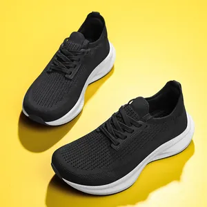 Detailed view of black breathable knit mesh running shoes for women with wide toe box