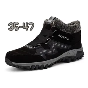 Bottes de Neige d'Hiver Unisexe Mi-Hautes en Suédine Doublées Polaire Chaudes Antidérapantes Chaussures en Coton Décontractées pour Hommes Femmes