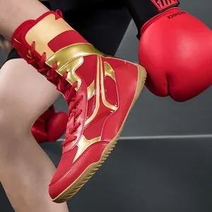 Chaussures de boxe et lutte professionnelles pour hommes en rouge et or