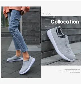 Detailed view of women's breathable knit mesh slip-on sneakers in a lifestyle setting
