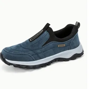 Professional men's blue suede slip-on casual shoes for outdoor hiking and running sports