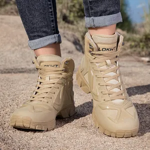 Premium men's khaki tactical boots designed for outdoor hiking and camping adventures