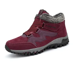 Bottes de neige d'hiver rouge vin pour femmes avec doublure en fausse fourrure et semelles