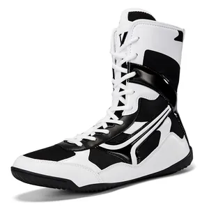 Chaussures de boxe et de lutte montantes professionnelles pour hommes en noir et blanc