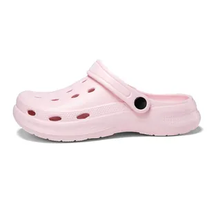 Light pink EVA platform clogs featuring breathable holes and anti-slip thick soles.