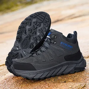 Professional mid-top outdoor hiking boots with anti-slip rubber sole for camping and trekking