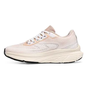 Professional breathable wide-fit men's running sneakers in light beige mesh fabric for comfort