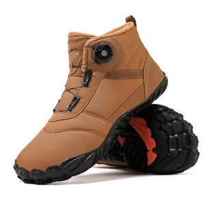 Professional men's waterproof winter snow boots with rotary buckle and warm fleece lining