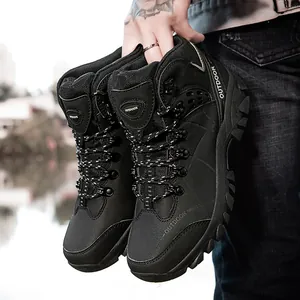 Rugged black high-top hiking boots for outdoor adventures with durable non-slip soles
