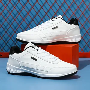 Classic white leather men's sneakers for outdoor running and casual wear