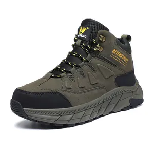 Rugged olive green mid-top hiking shoes for outdoor camping and training